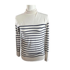 Zara Women's Striped Turtleneck Pullover Sweater Long Sleeve Cream/Navy SZ Large